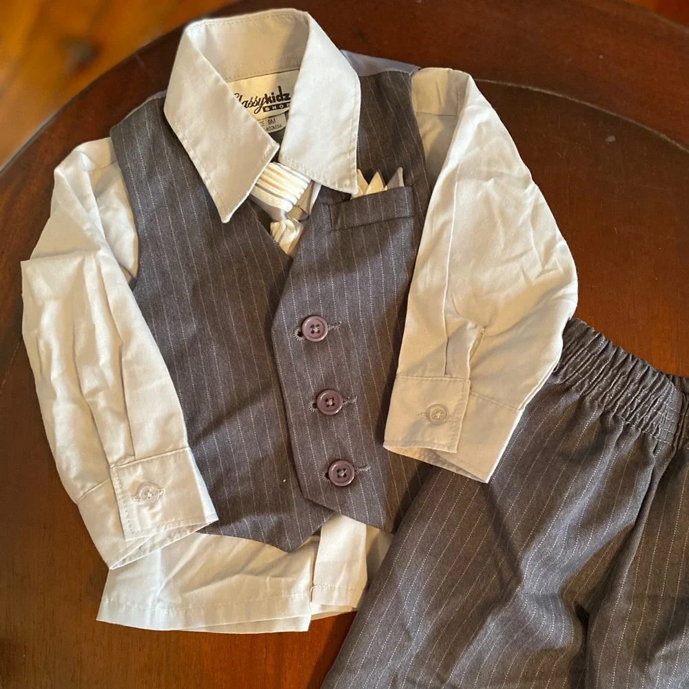 Gray Pinstripe Suit Size 9 months
